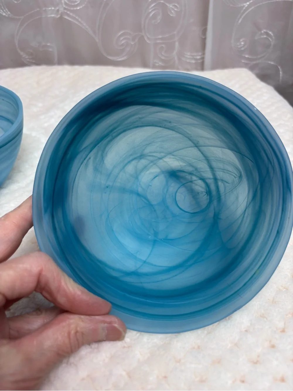 Alabaster Glass Bowls (2); Swirl Finish in Turquoise and Aqua
